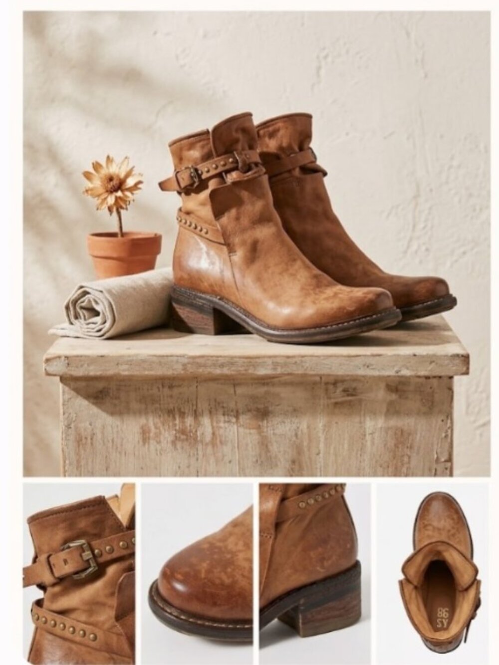 AS98 Destressed Leather Ankle Boots with buckles and studs